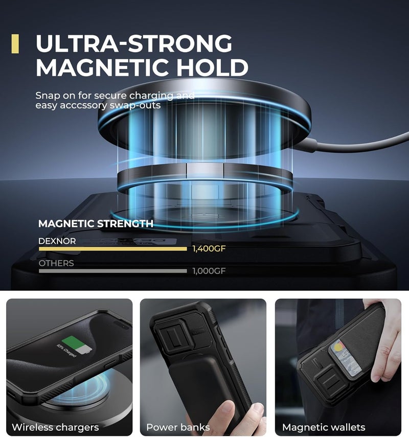 Dexnor for iPhone 15 Pro Case with Slide Camera Cover & Adjustable Kickstand & Built-in Screen Protector, Magnetic Rugged Shockproof Bumper Cases Heavy-Duty Magnetic Protective Cover,Black - Image 3